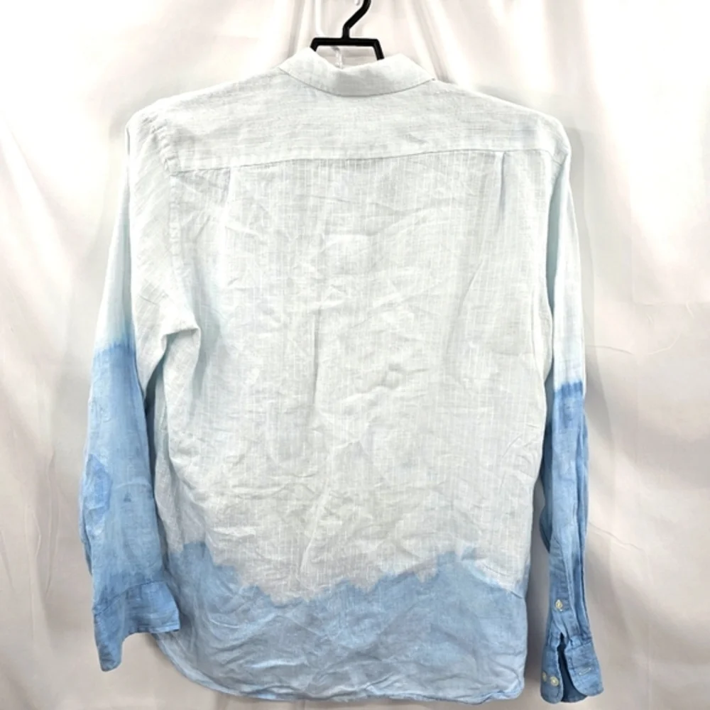 J Crew Men's Long Sleeve‎ 100% Linen Shirt Tie-Dye Gradient Blue Design Size L.